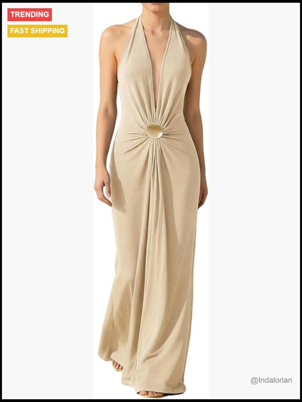 Deep V Neck Halter Maxi Dress Backless Ruched Bodycon Party Formal